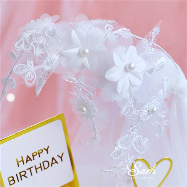 Phụ kiện trang trí bánh sinh nhật_Cổng hoa ren cưới màu trắng