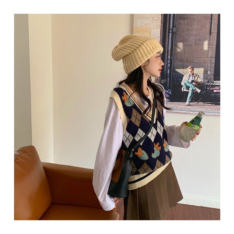 Áo Dệt Kim Cổ Chữ V Dáng Rộng Phong Cách Học Sinh Thời Trang Mới Cho Nữ