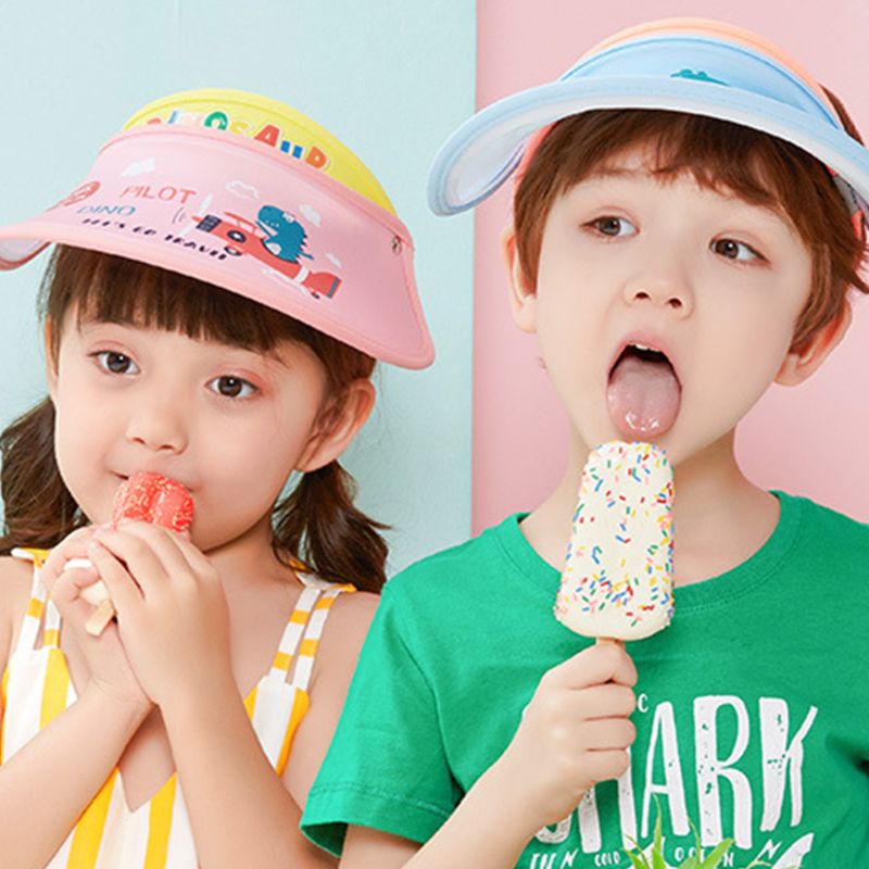 Mũ Chống Nắng Vành Rộng Hở Chóp Thoáng Khí In Họa Tiết Khủng Long Hoạt Hình Có Thể Điều Chỉnh Cho