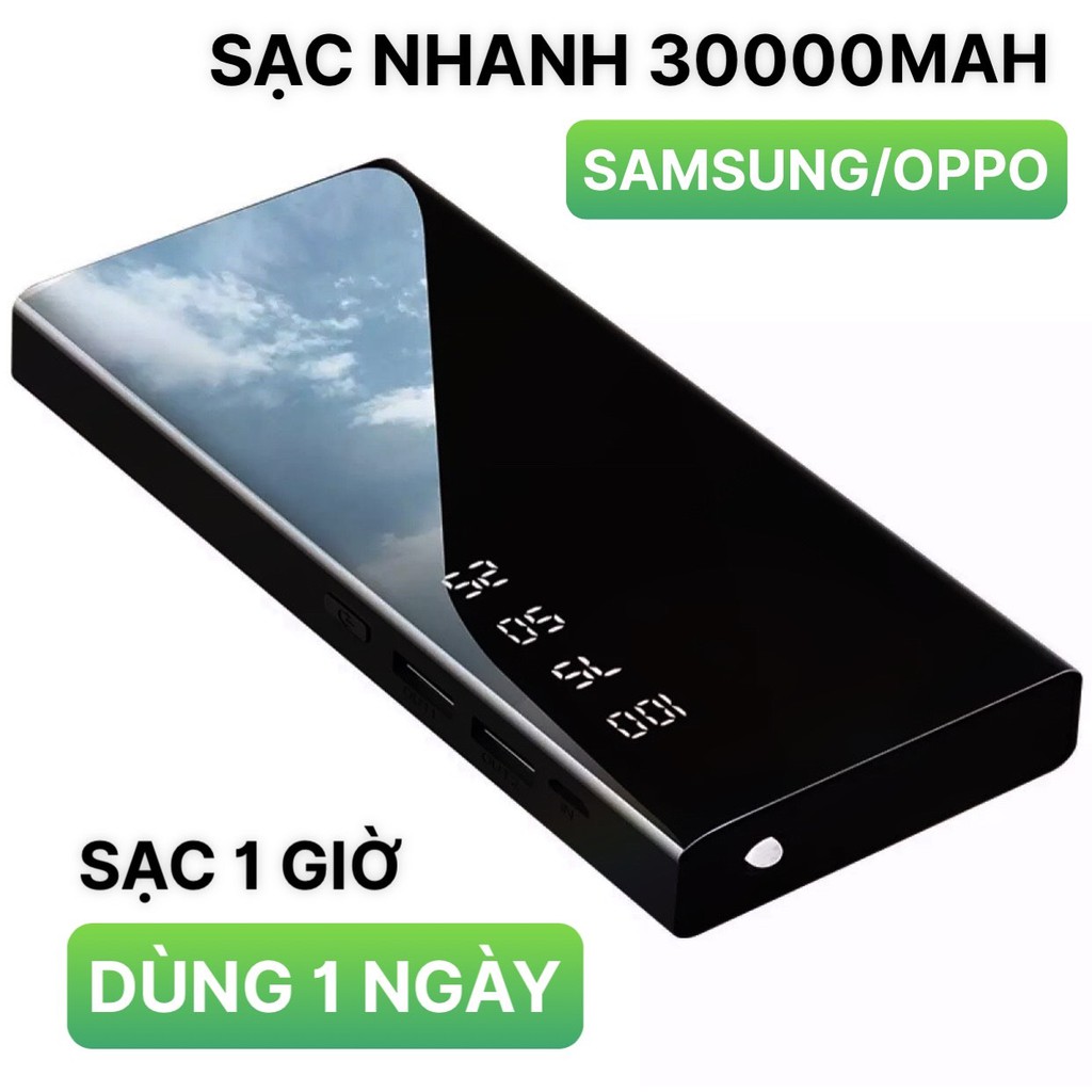 PIN SẠC DỰ PHÒNG 30000MAH MẶT GƯƠNG ĐEN HUYỀN THOẠI - DUNG LƯỢNG CHUẨN - SẠC CỰC NHANH - SẠC CỰC BỀN- CAM KẾT CHẤT LƯỢNG