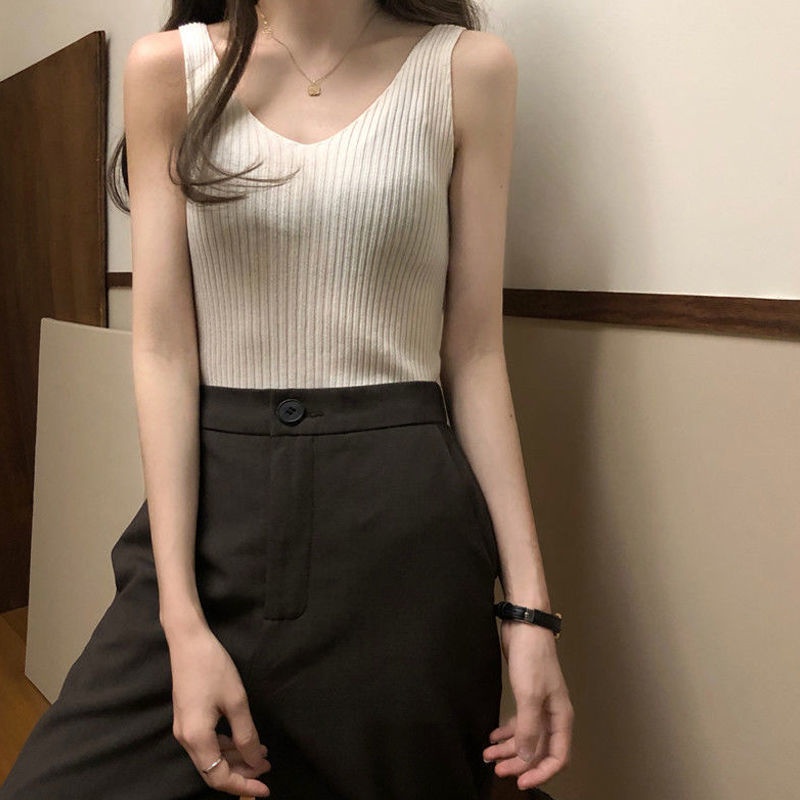 Large size women's clothing design sense, careful machine, pure color knitted suspenders, fat mm net red, wild loose sleeveless inner wear [posted on June 27]