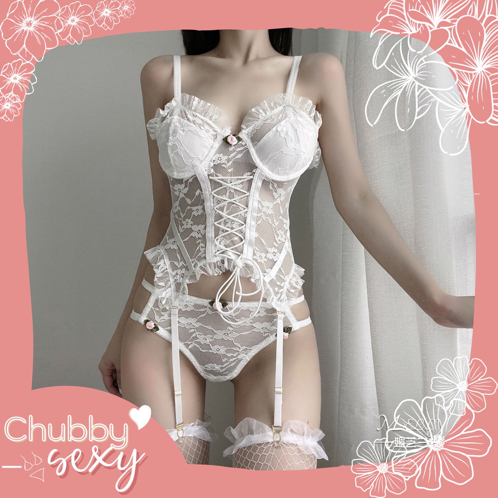 Bodysuit Corset 2 Mảnh Sexy Lady - Set Corset Vải Ren Cao Cấp Đan Dây Chỉnh Eo Siêu Tôn Dáng - BDS06 - Chubby.Sexy