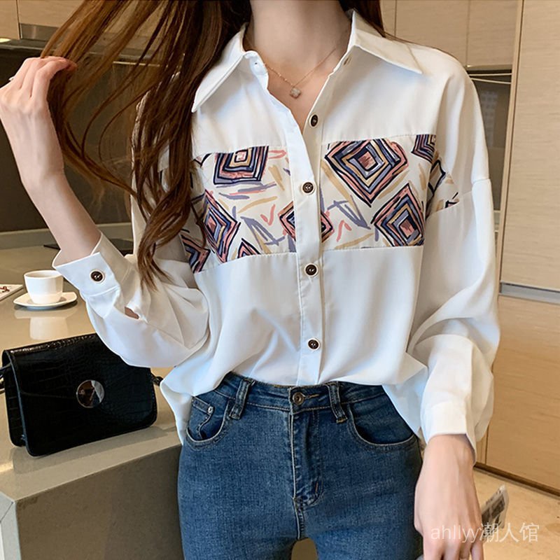 Áo Sơ Mi Tay Dài Dáng Suông Màu Sắc Tương Phản Dễ Phối Đồ Thời Trang Xuân Thu Phong Cách Hàn Quốc Cho Nữ 2022