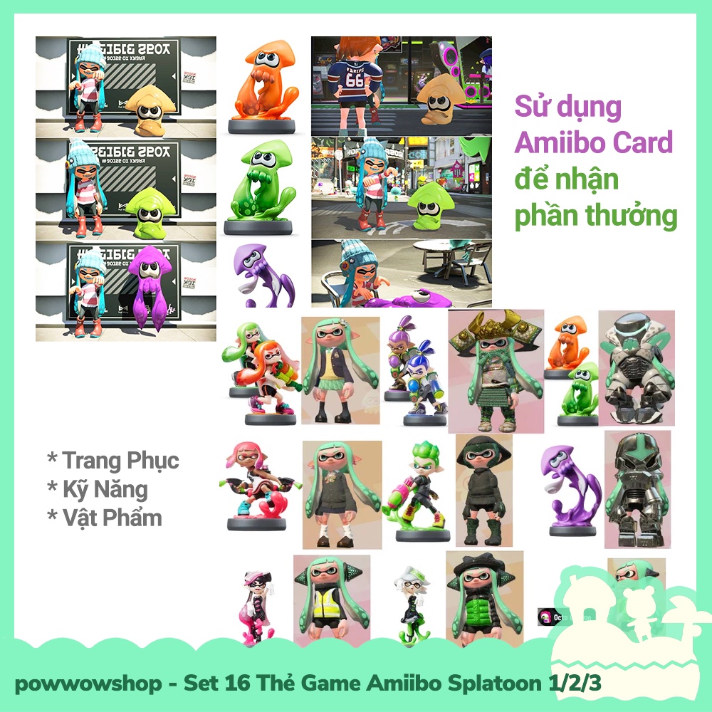 [Sẵn VN - Hỏa Tốc] Set 16 Thẻ Game Amiibo Card Scan NFC Cho Game Splatoon 1,2,3 Nintendo Switch Tặng Kèm Hộp Thiếc