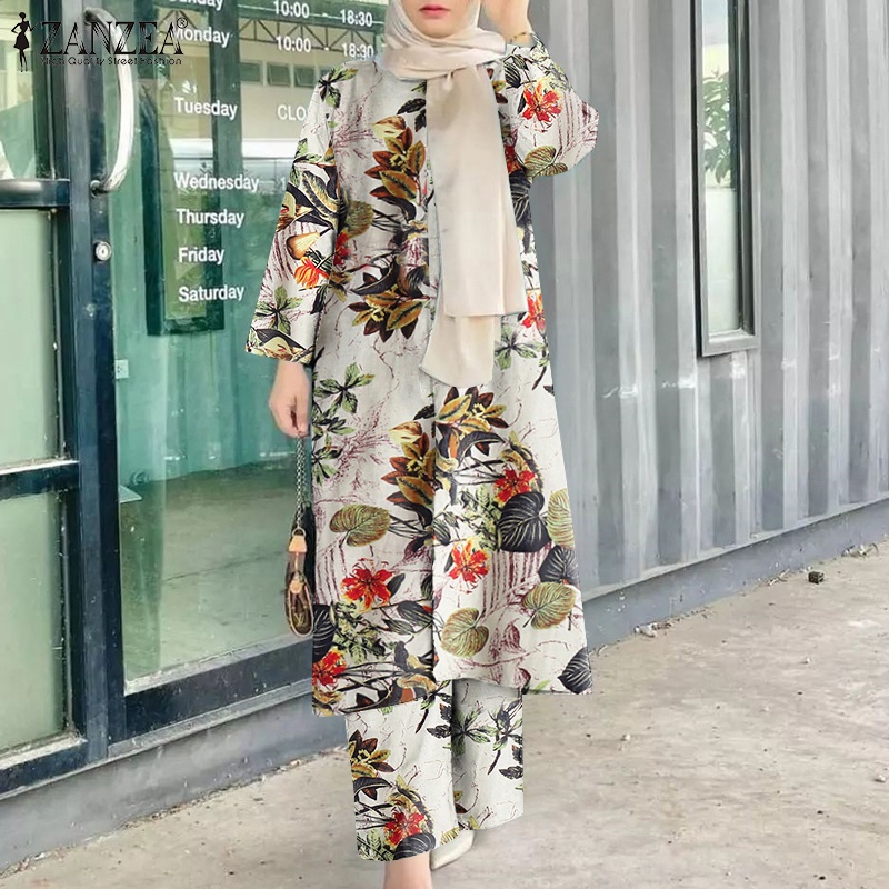 Bộ đồ Zanzea gồm áo thun dài tay cổ tròn và quần dài ống rộng thời trang cho nữ