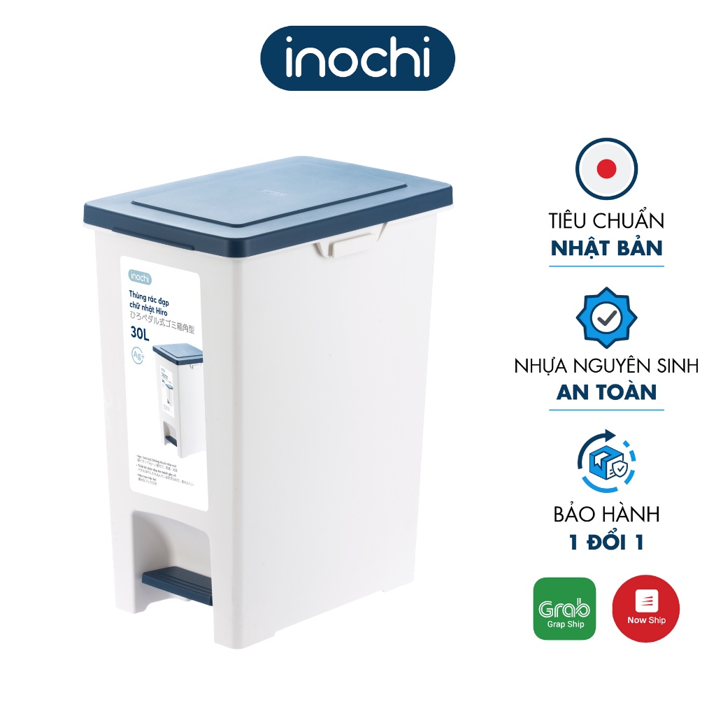 Thùng Rác Nhựa Đạp Chân INOCHI 30 Lít Nắp Đậy Chữ Nhật, Làm Sọt Rác Cho Văn Phòng, Trong Nhà, Ngoài Trời