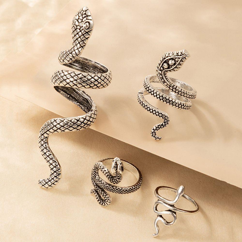 Set 4 Nhẫn Hợp Kim Hình Rắn Thời Trang Cho Cặp Đôi