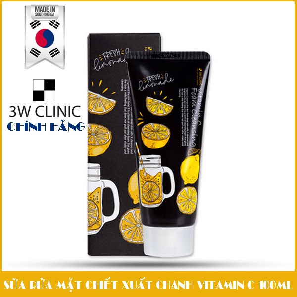 3W Clinic Vitamin C Foam Cleansing Sữa Rửa Mặt Dưỡng Trắng Sáng Da Chiết Xuất Chanh 100ml