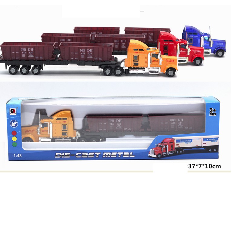 Xe container có thùng kéo đôi đầu kéo bằng kim loại đồ chơi trẻ em tỉ lệ 1:48