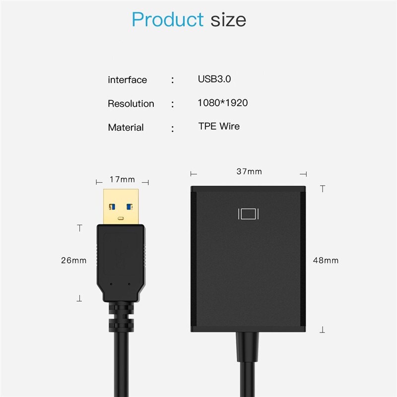 Bộ ChuyểN ĐổI HD 1080P USB Sang HDMI 3.0 2 Trong 1 Cho Windows / MàN HìNh / Laptop / PC / USB Sang HDMI