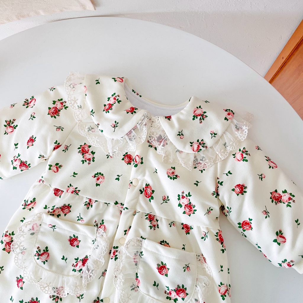 Áo liền quần SANLUTOZ tay dài in họa tiết hoa cho bé gái