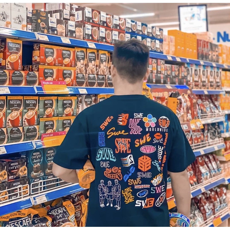 Áo thun unisex swe full logo tee Nam Nữ Full tag Chính hãng áo thun tay lỡ nam nữ chất cotton | BigBuy360 - bigbuy360.vn