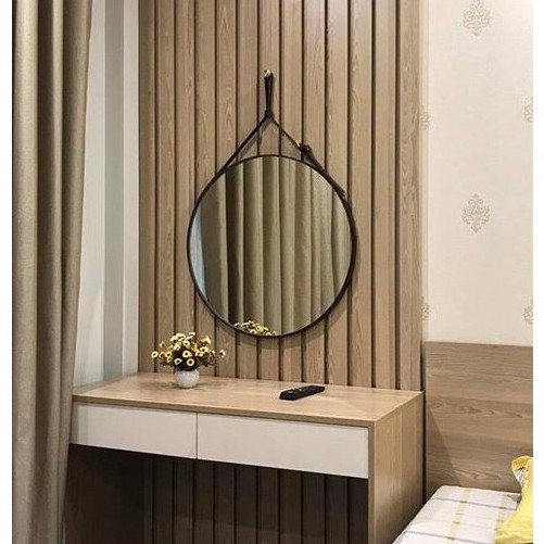 Gương treo tường Gương tròn viền dây da treo trang điểm - 4 MÀU SẮC đẹp để trang trí decor phòng khách phòng ngủ nhà tắm