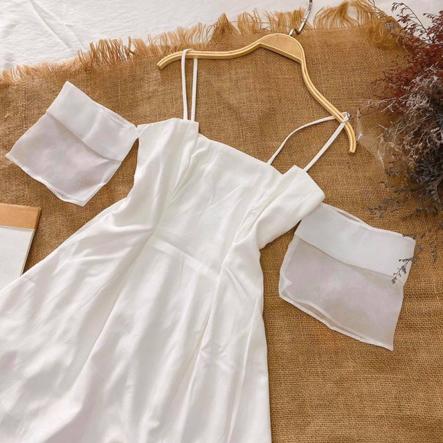 Đầm tiểu thư BlaPInk thiết kế 2 dây phối tay voan trắng -Kylie