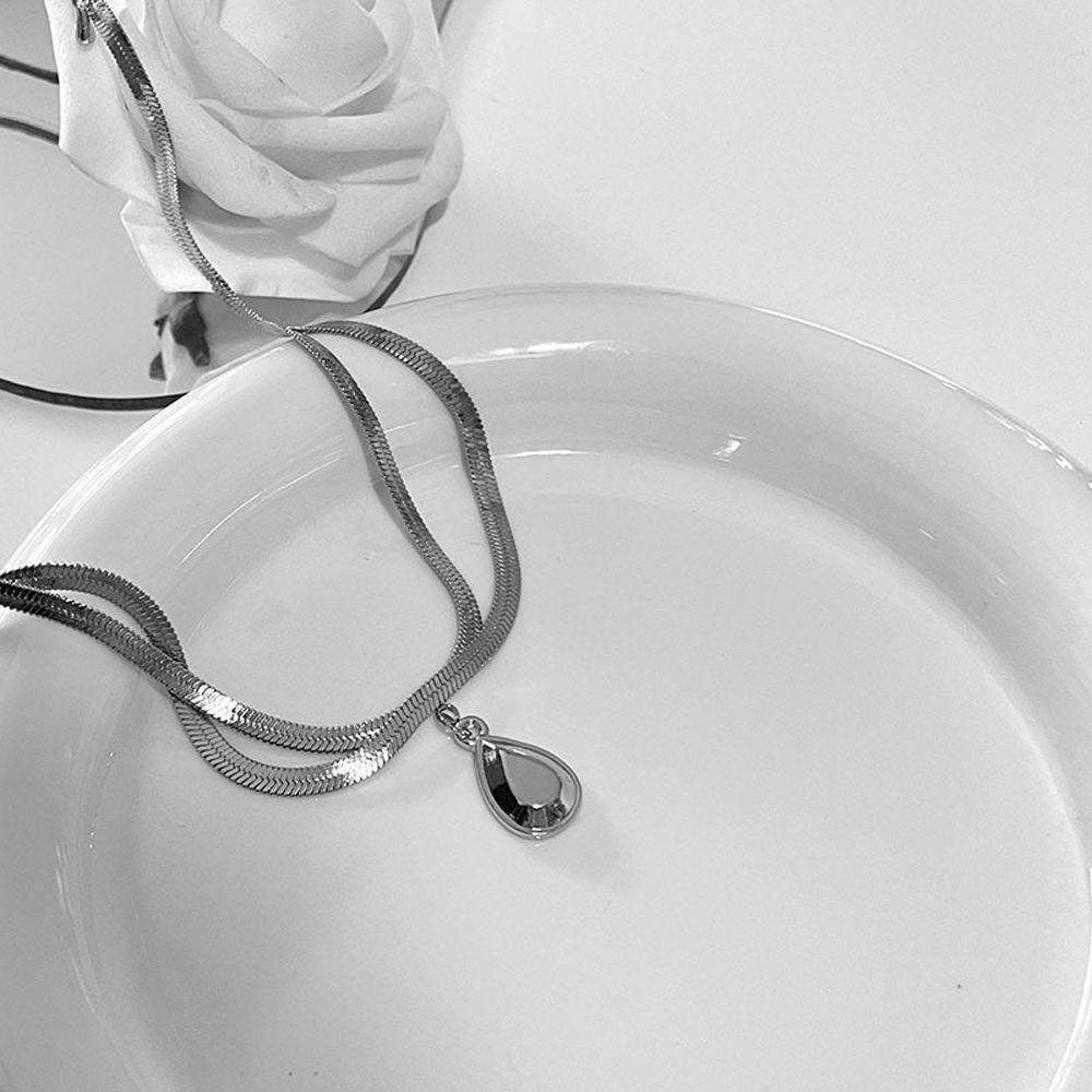 Vòng cổ Hai Lớp Bằng Thép Titan Mặt Hình Giọt Nước Phong Cách Punk Thời Trang Cho Nữ