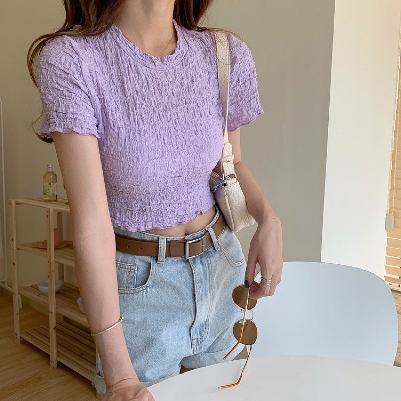 Thun crop oversize  nhăn viền bèo 01