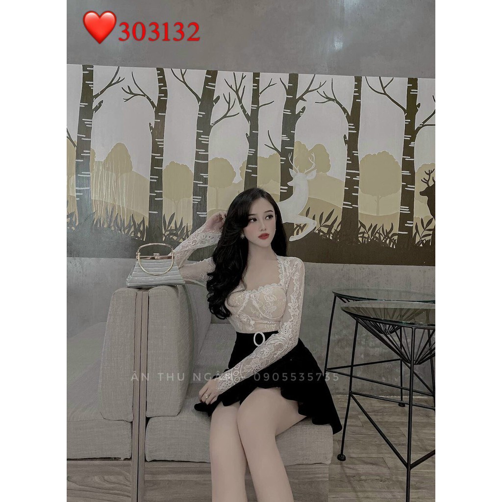 set xinh áo ren tôn dáng kèm chân váy nhung thun hot hit xuất sắc cực phẩm