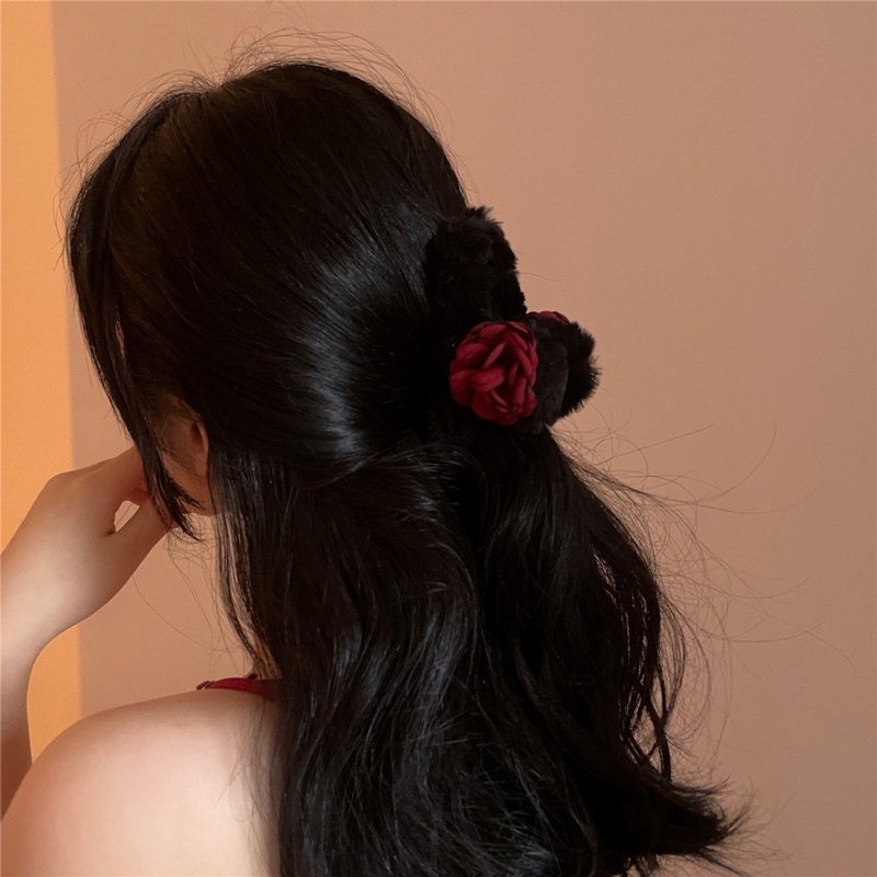 Kẹp tóc hoa đỏ kiểu Pháp thanh lịch kẹo tóc hoa sang trọng cho nữ