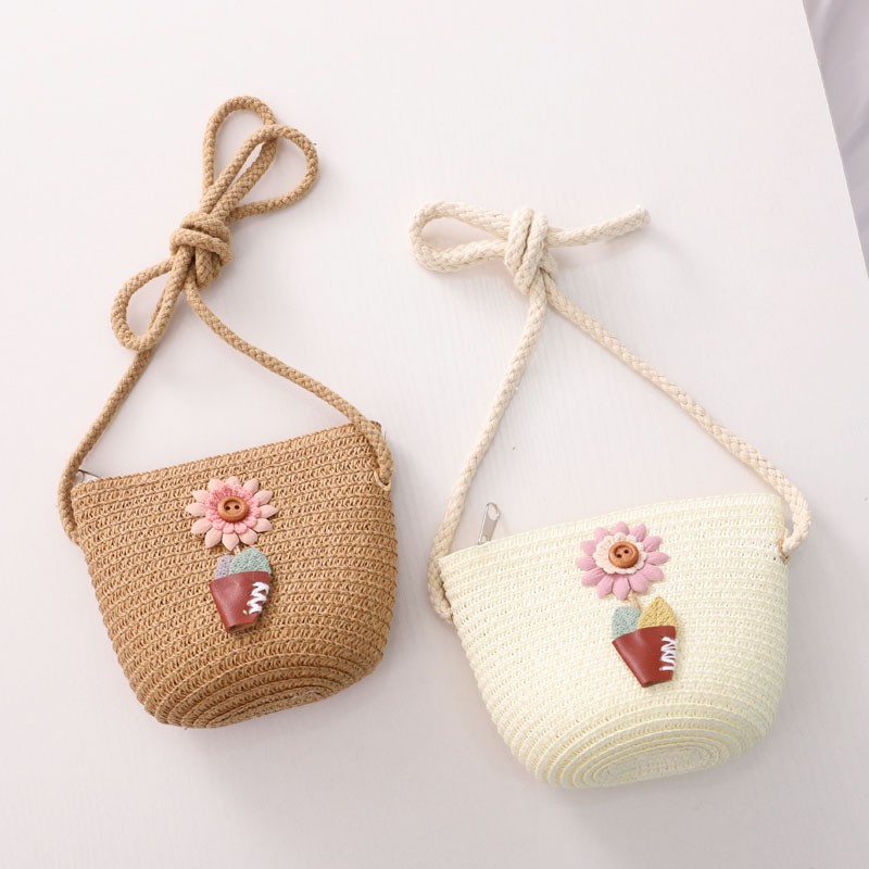 Túi xách đeo vai đan cói họa tiết hoa nhỏ đáng yêu thời trang du lịch dành cho trẻ