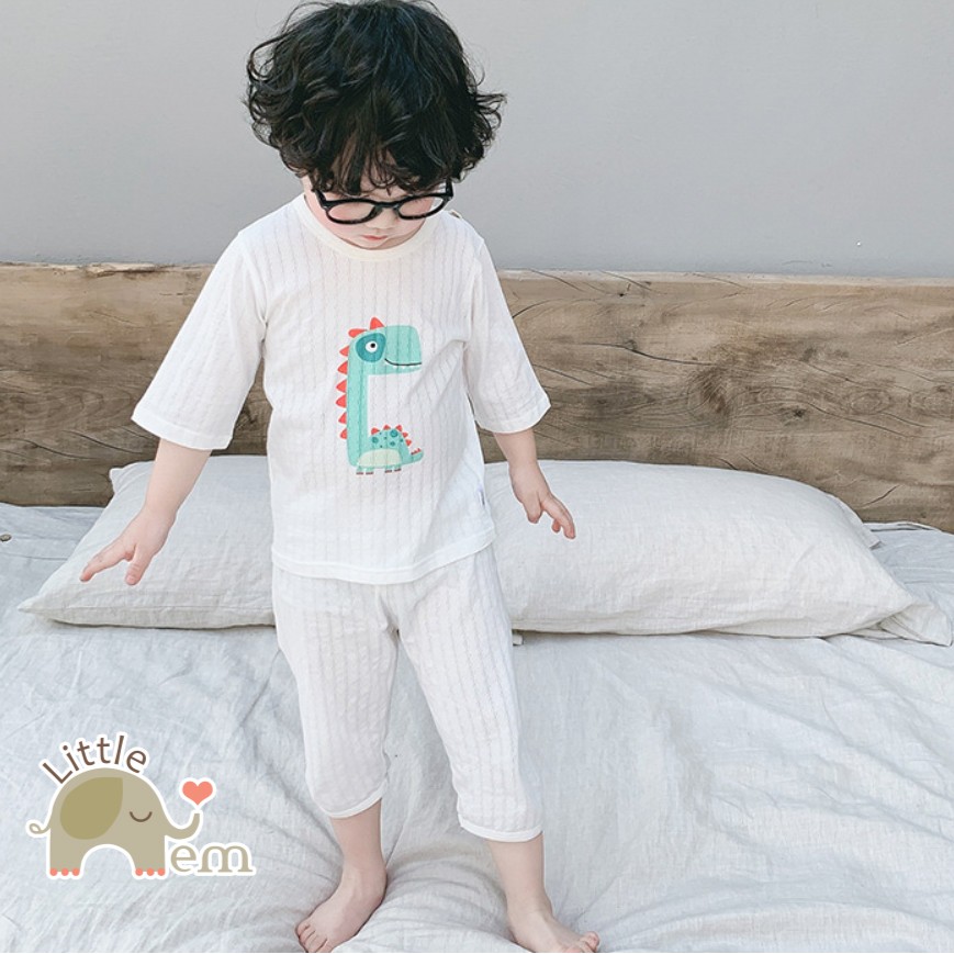 Bộ đồ bé trai/ bé gái Cotton xuất Nhật lửng _ White Cartoon