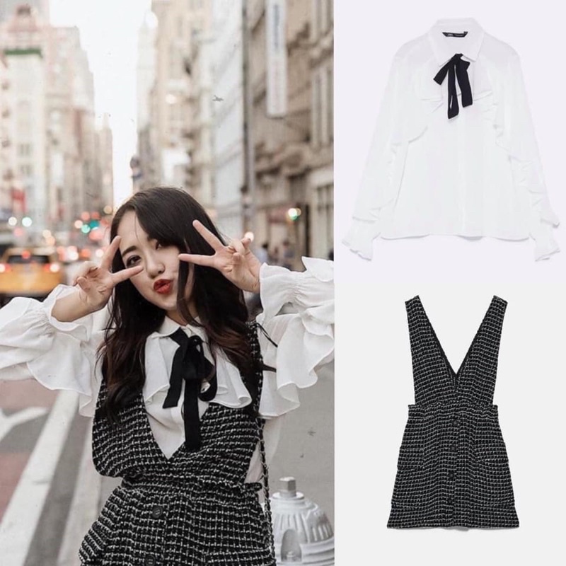 Váy yếm dạ tweed zara new tag