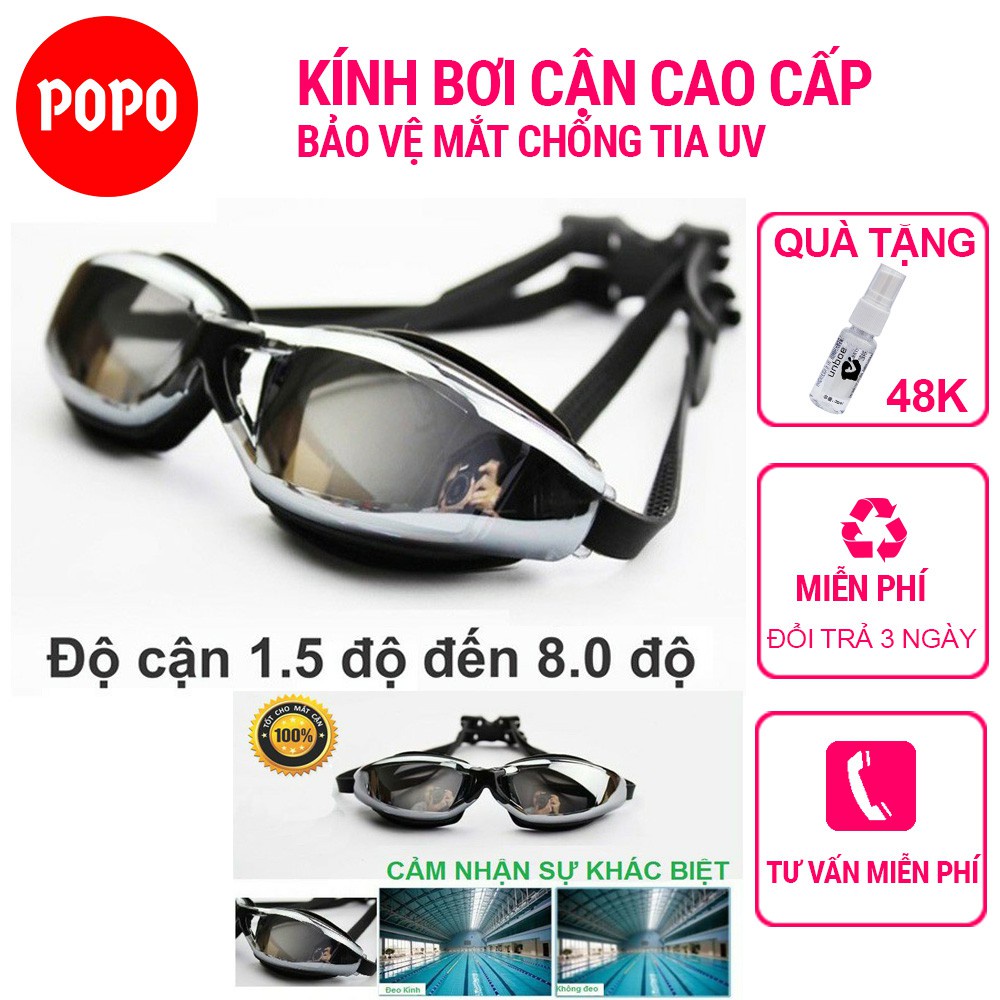 ✗✐●Kính bơi cận cho người lớn nam nữ có độ từ 1.5 đến 8.0 POPO mắt kiếng thị tráng gương chống UV