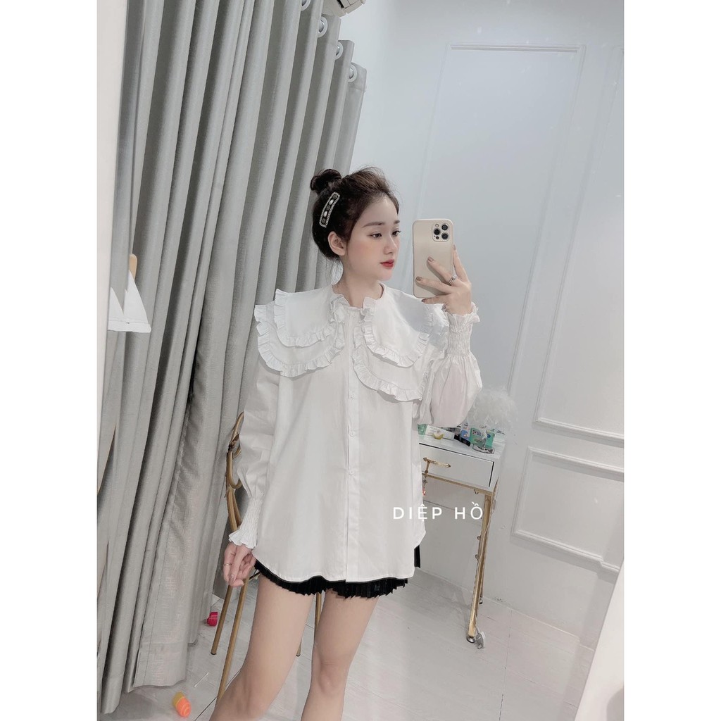 💥💥💥ÁO SƠ MI THÔ CỔ BÈO 2 TẦNG siêu hot về sẵn nhé 🔸️Chất thô nhẹ qc cực mềm đẹp 🔸️Cổ bèo 2 tầng đánh rúm cực kĩ Phom 58k