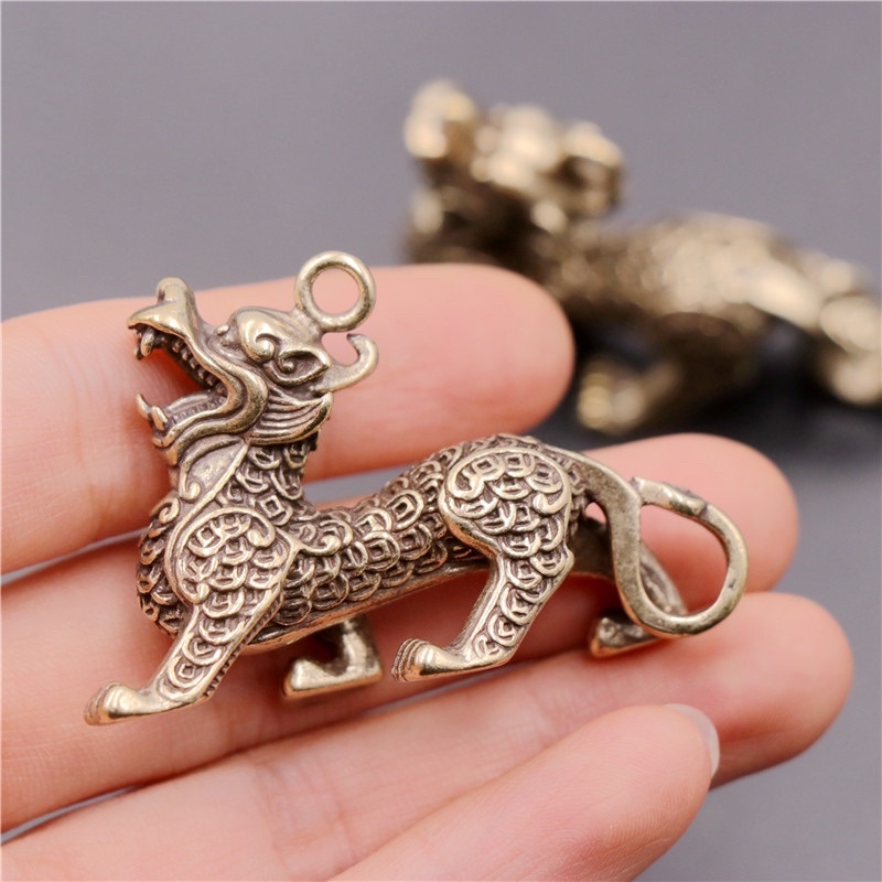 Tượng tỳ hưu mini bằng đồng thau , móc khoá tỳ hưu chiêu tài lộc may mắn