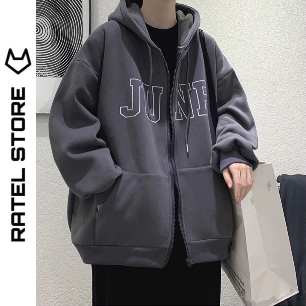 Áo Khoác Jacket Hoodie Zip Nỉ Thu Đông Nam Nữ JUNE Unisex Form Rộng