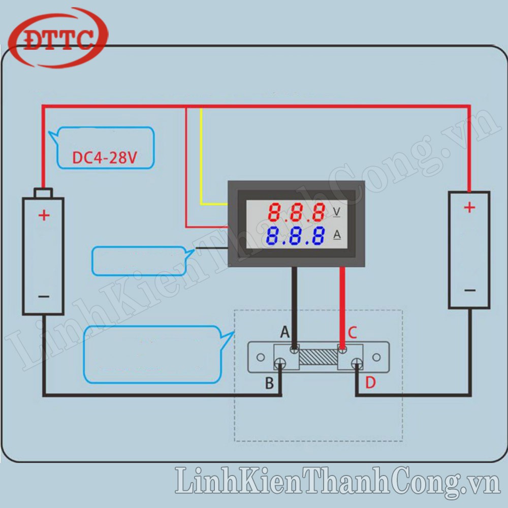 Đồng Hồ Đo Dòng Điện - Điện Áp 100V 100A + Trở Shunt