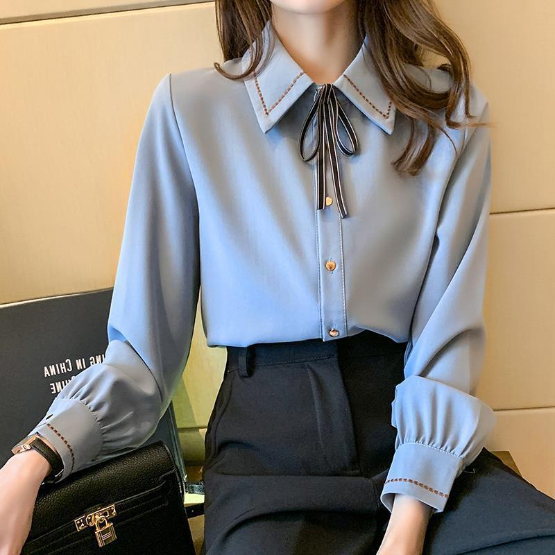 Áo Sơ Mi Chiffon Tay Dài Thắt Nơ Cổ Áo Mới 2023 Dành Cho Bạn Nữ
