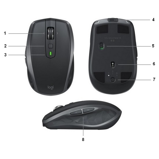 Chuột không dây Bluetooth Logitech MX Anywhere 2S (Kết nối 3 thiết bị - di trên mọi bề mặt)