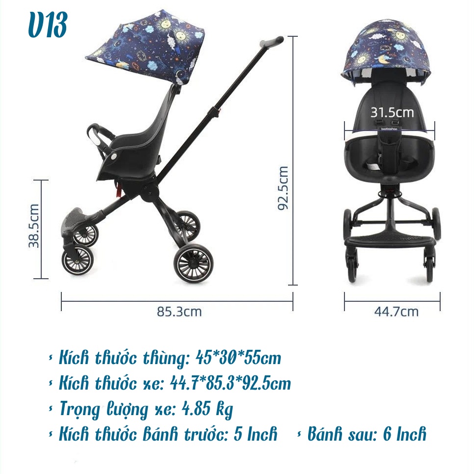 Xe đẩy dạo chơi gấp gọn Baobaohao V13 hàng chính hãng Bảo hành 12 tháng