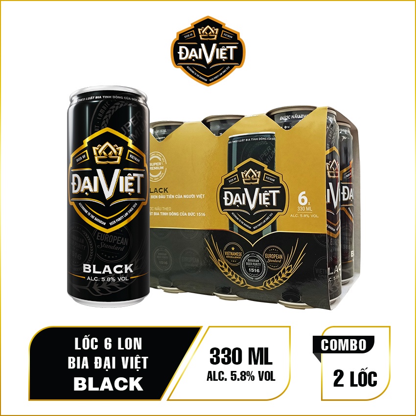 Combo 2 lốc bia Đại Việt Black lon 330ml