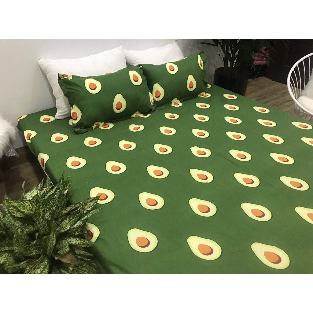 Sét Chăn Ga Gối 5 Món Cotton Poly Emmidecor Mẫu Quả Bơ