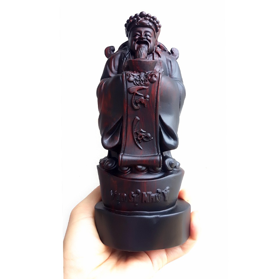 Tượng Thần Tài hoan hỉ đứng thỏi vàng gỗ trắc đỏ đen -Cao 20 cm M01