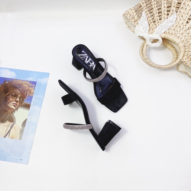 Guốc da lộn đính đá - 2035