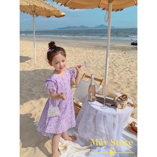 Váy xòe hoa nhí tím nơ lưng siêu xinh cho bé
