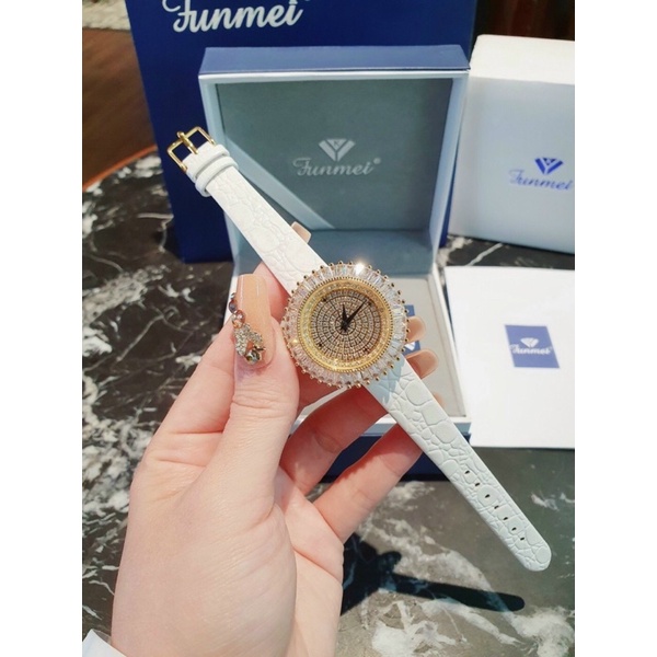 Đồng hồ nữ FUNMEI dây da chính hãng máy Nhật Miyota đính đá swarovski chắc chắn full box thẻ bảo hành 12 tháng