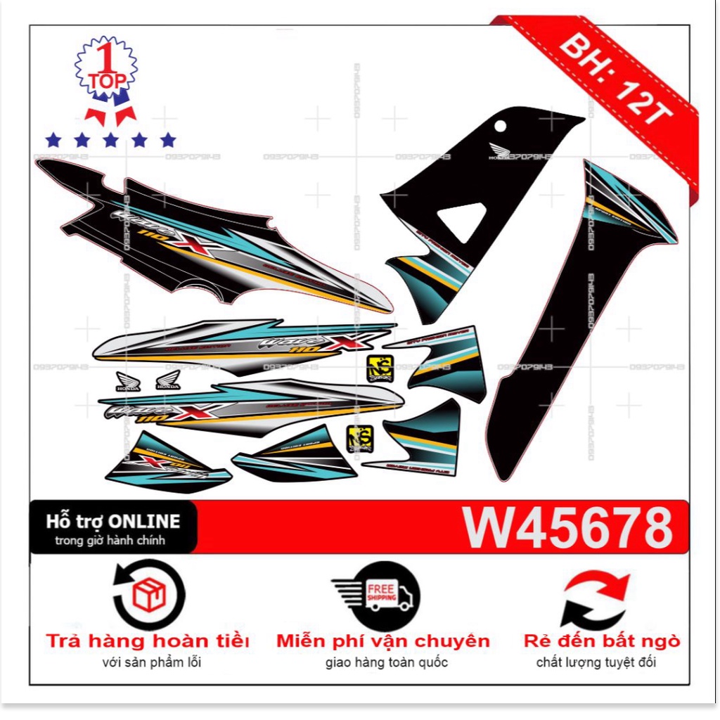 ( Quí khách vui lòng mang ra tiệm cho thợ dán ) Tem wave X 2016 xanh đen