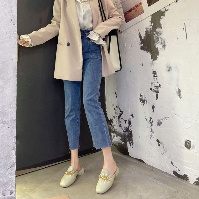 Dép Mũi Vuông Kiểu Dáng Nhún Bèo Màu Sắc Trang Nhã Cực Sang Trọng