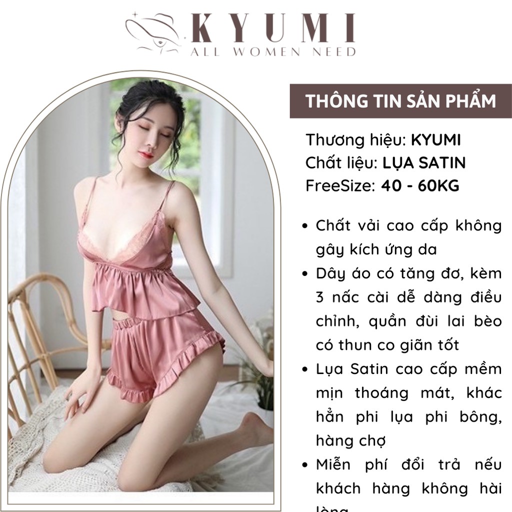 Đồ ngủ sexy đồ ngủ 2 dây phối ren ngực KYUMI OFFICIAL, chất liệu lụa satin mềm mịn, freesize 40-65kg tùy chiều cao 008 | BigBuy360 - bigbuy360.vn