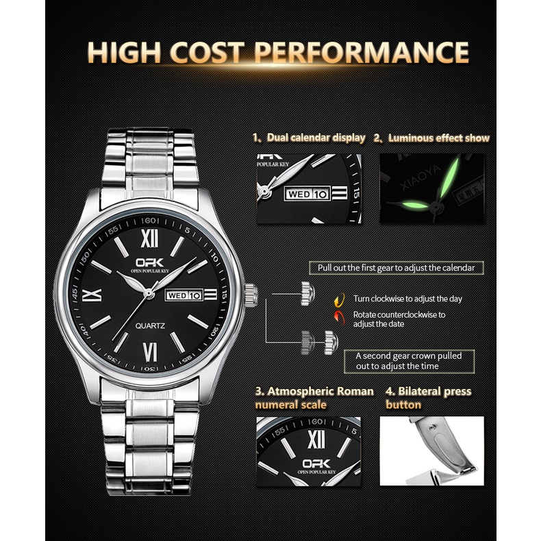 Đồng hồ nam chính hãng OPK 8123 máy thạch anh dây thép chống nước có hiển thị ngày màu dạ quang dành cho | BigBuy360 - bigbuy360.vn