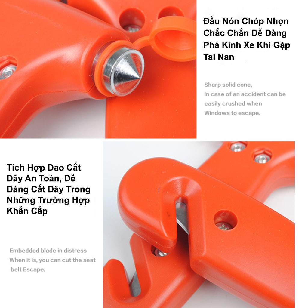 Búa thoát hiểm ô tô đa năng phá kính khẩn cấp 2 trong 1 tiện lợi