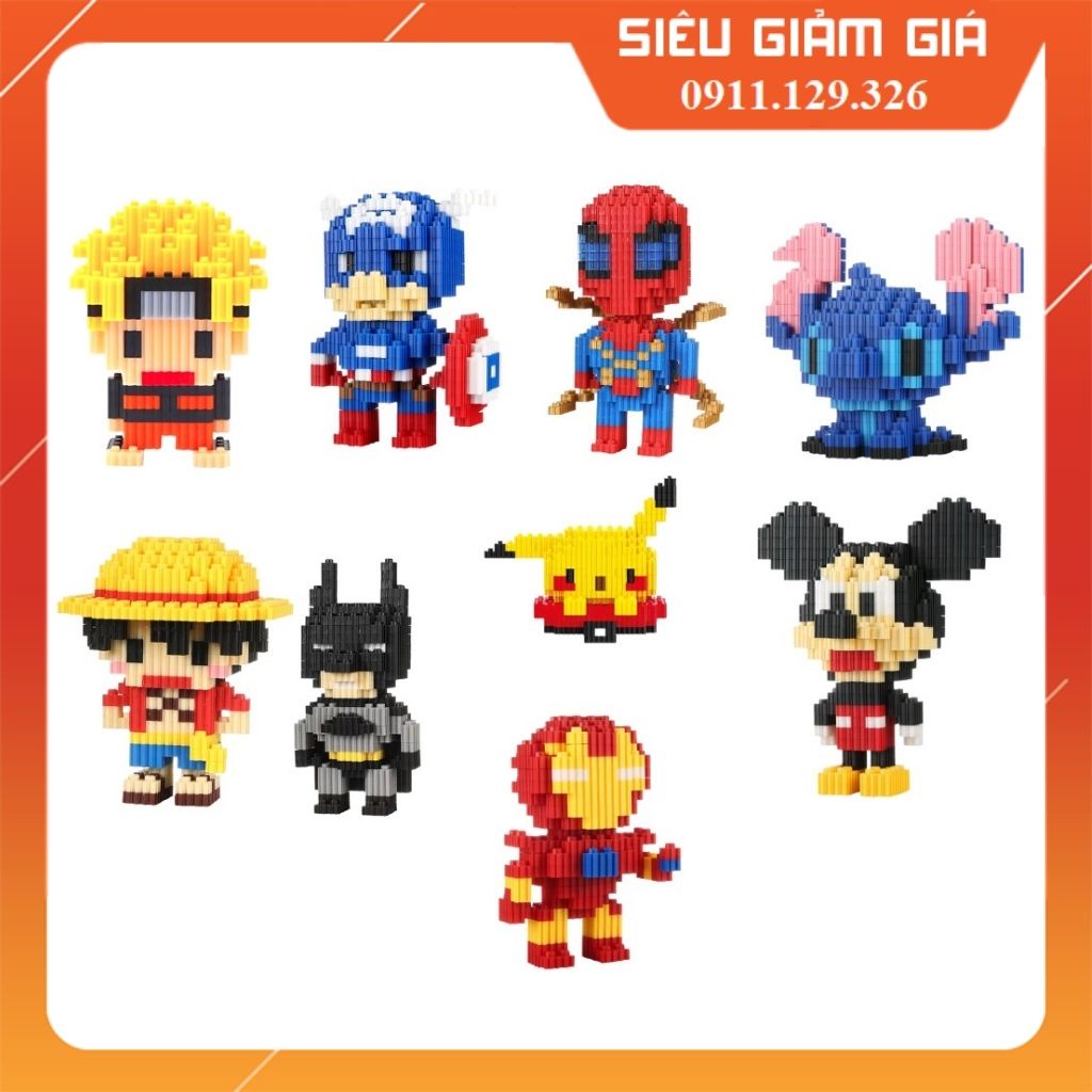 Đồ Chơi Le.go 3D Mini Lắp Ráp Mô Hình Các Nhân Vật Hoạt Hình Ironman Ninjago Naruto Khủng Long Bearbrick