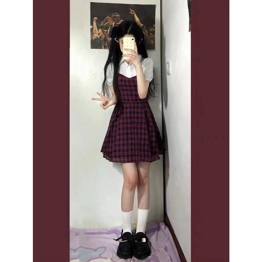 Đầm Giả Hai Mảnh Họa Tiết Kẻ Sọc Phong Cách Preppy Mẫu Mới 2022