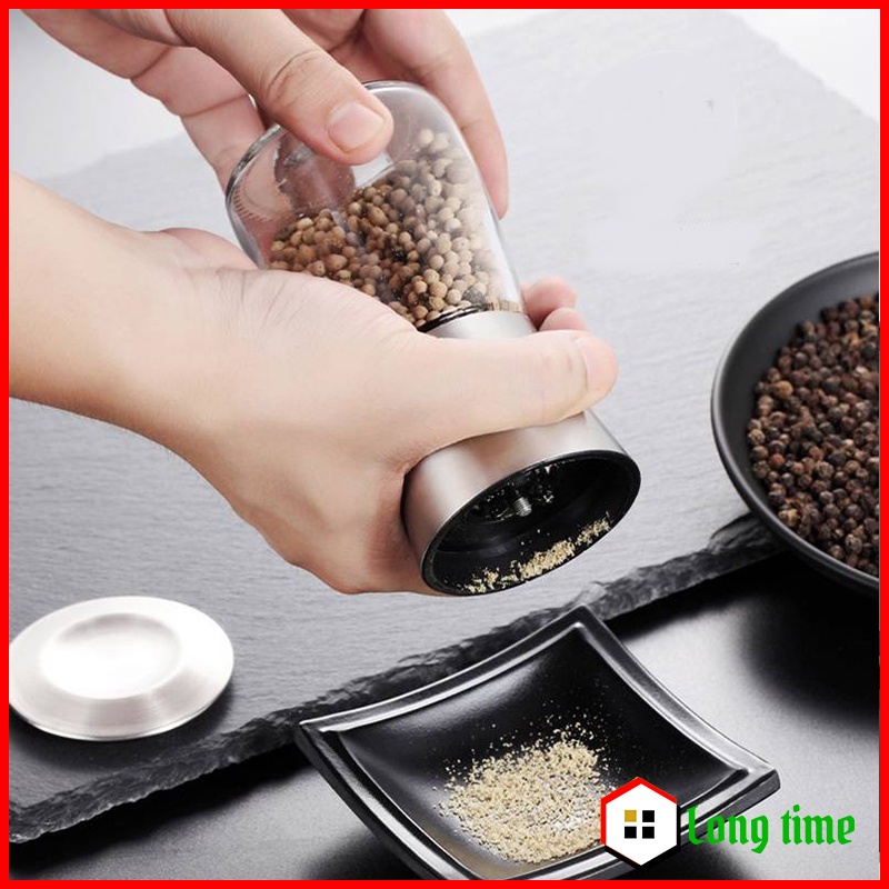 Hũ Xay Tiêu Cầm Tay Viền Inox Cực Kì Tiện Lợi