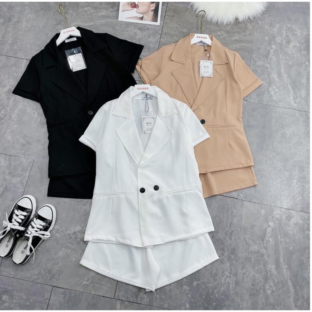 Set Vest Nữ Công Sở Cao Cấp, Bộ Áo Vest Nữ Tay Ngắn Và Quần Short Trơn Basic - Thanh Lịch,  Siêu Mát - SINB.STORE | BigBuy360 - bigbuy360.vn