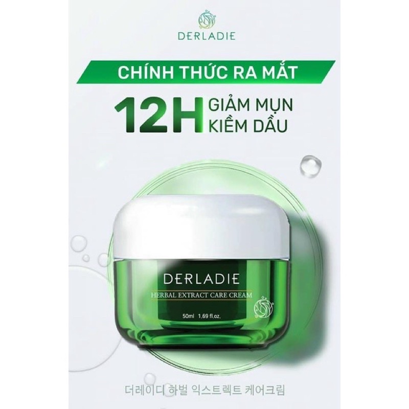 Kem Dưỡng Tràm Trà DERLADIE Giảm Mụn Kiềm Dầu 12 Giờ DERLADIE HERBAL EXTRACT CARE CREAM 50ml