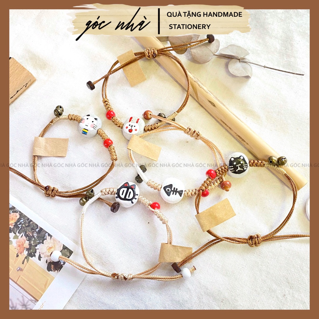 Vòng tay GỐM mặt vòng mèo cá họa tiết đơn giản trung năng động vui tươi xinh xắn gocnha vt005